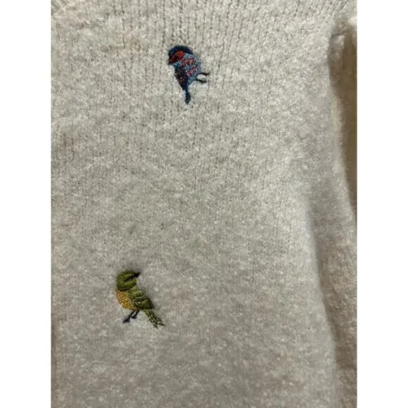 ZARA Novelty Bird Embroidered Short Sleeve Cardigan Cream Size L Preppy - Picture 5 of 10